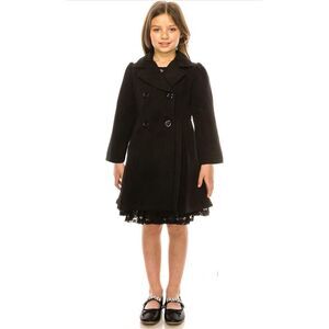 NEW Black Long Sleeve Button Pocket Coat Outerwear 14